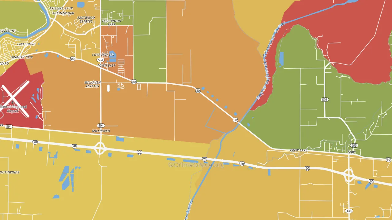 Crew Lake, LA Map of Assault Rates