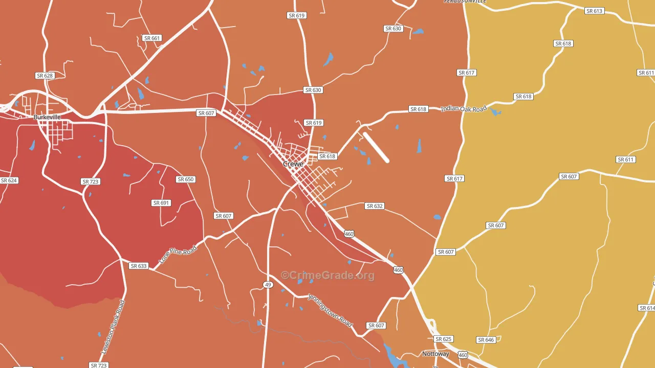 Crewe, VA Map of Assault Rates