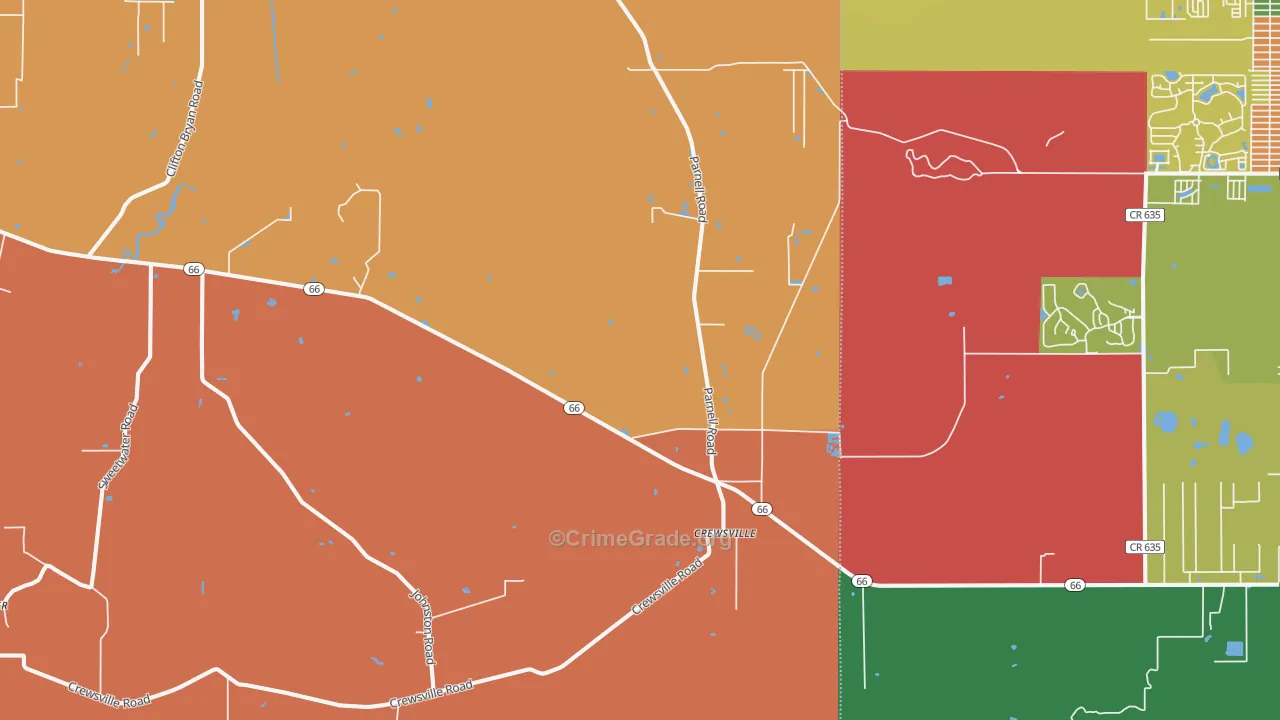 Crewsville, FL Map of Assault Rates