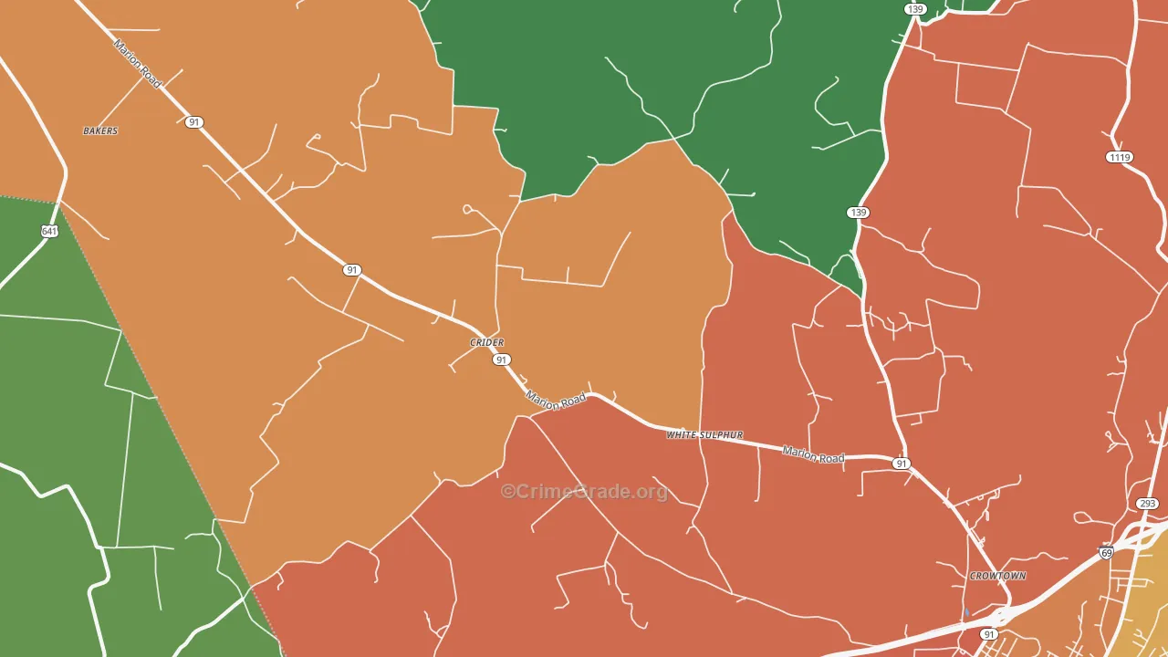 Crider, KY Map of Assault Rates