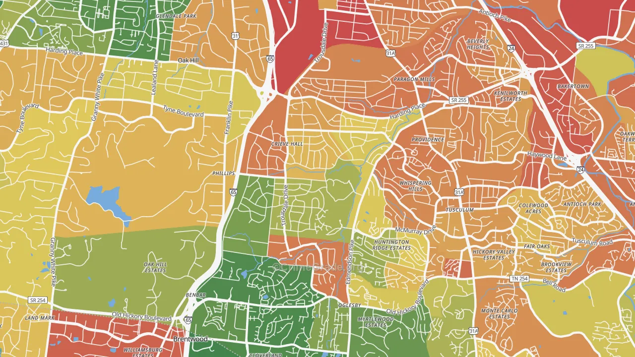 Crieve Hall, Nashville, TN Map of Assault Rates