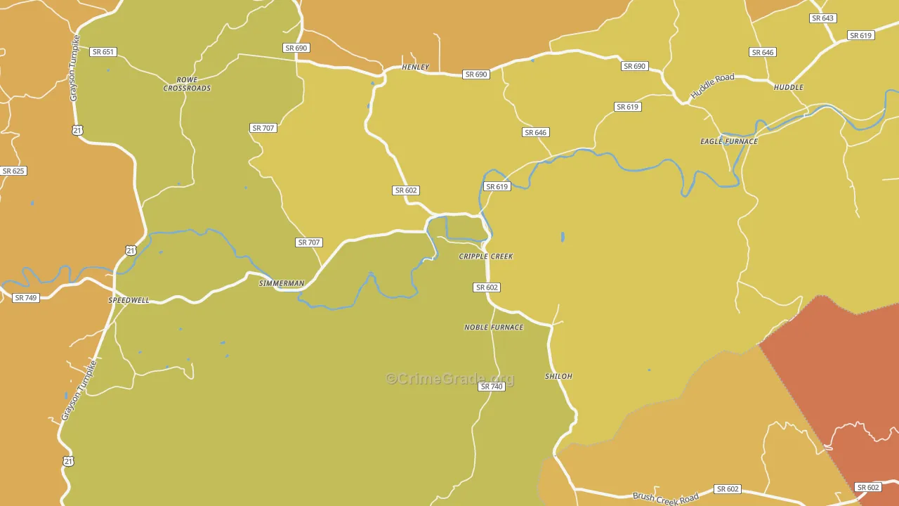 Cripple Creek, VA Map of Assault Rates