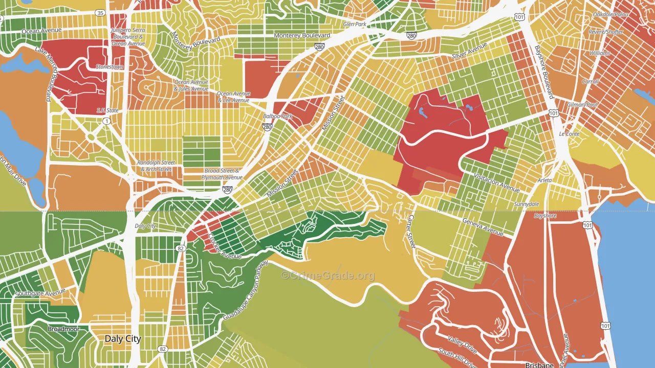 Crocker Amazon, San Francisco, CA Map of Assault Rates