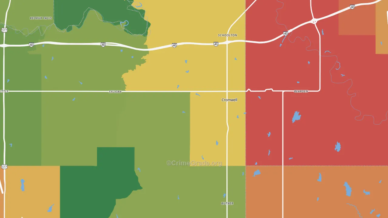 Cromwell, OK Map of Assault Rates