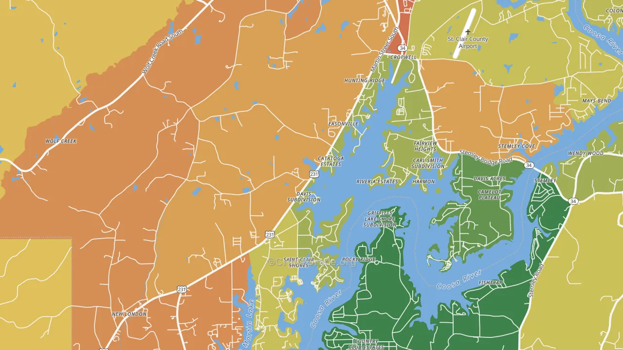 Cropwell, AL Map of Assault Rates