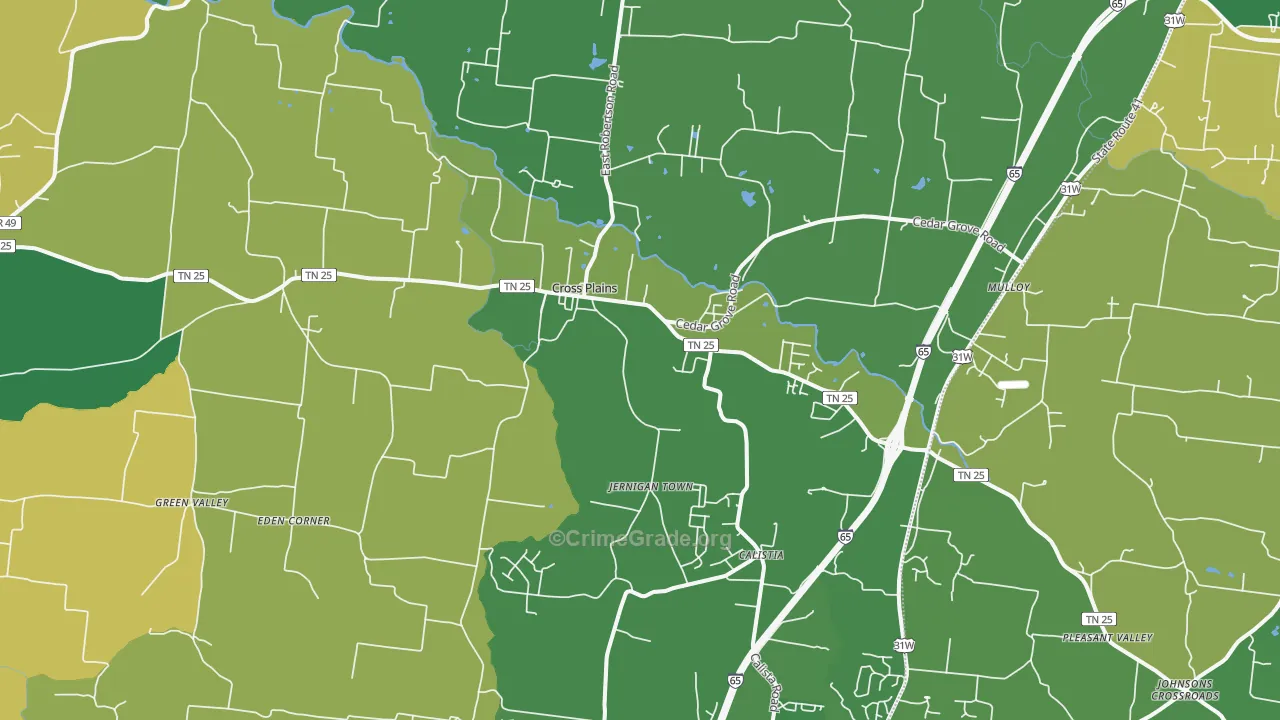 Cross Plains, TN Map of Assault Rates