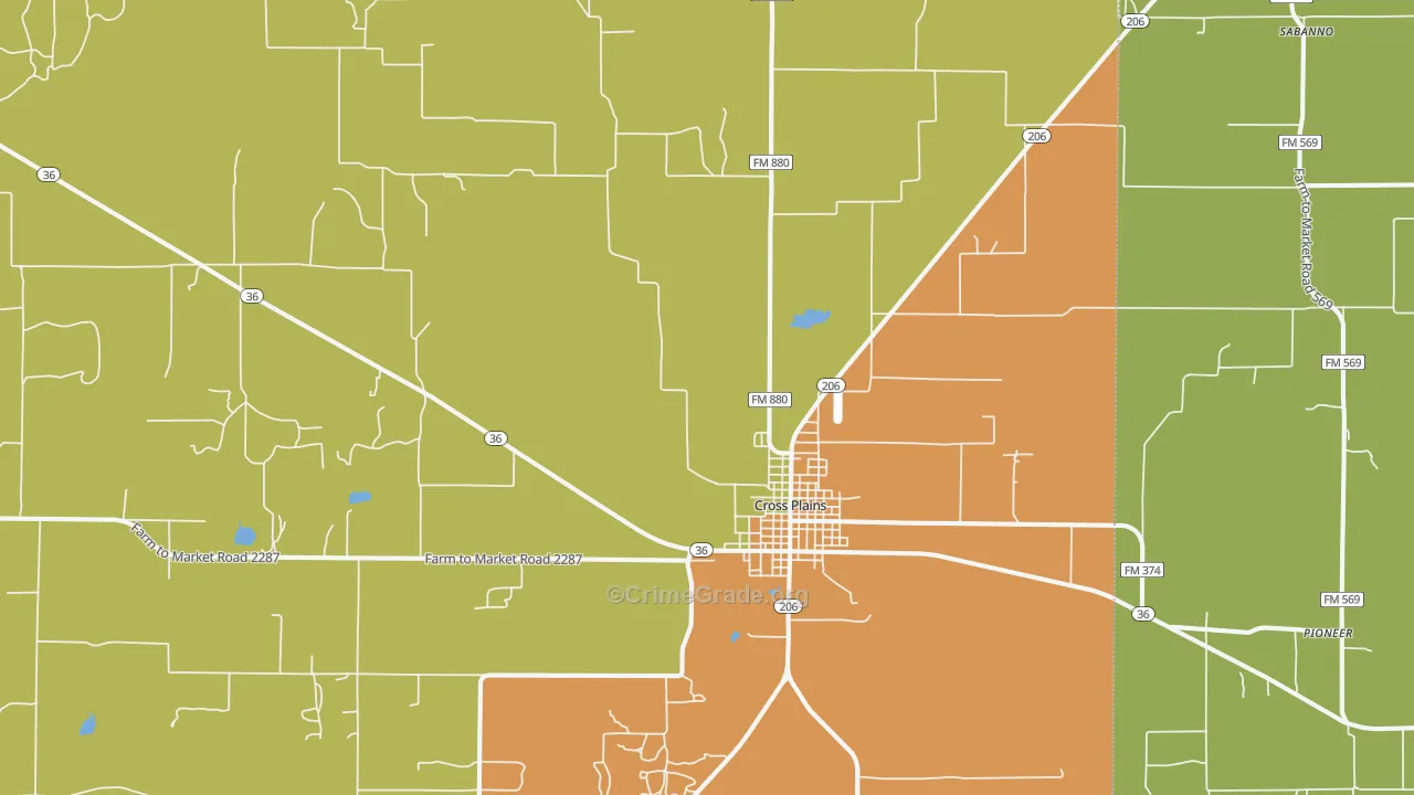 Cross Plains, TX Map of Assault Rates