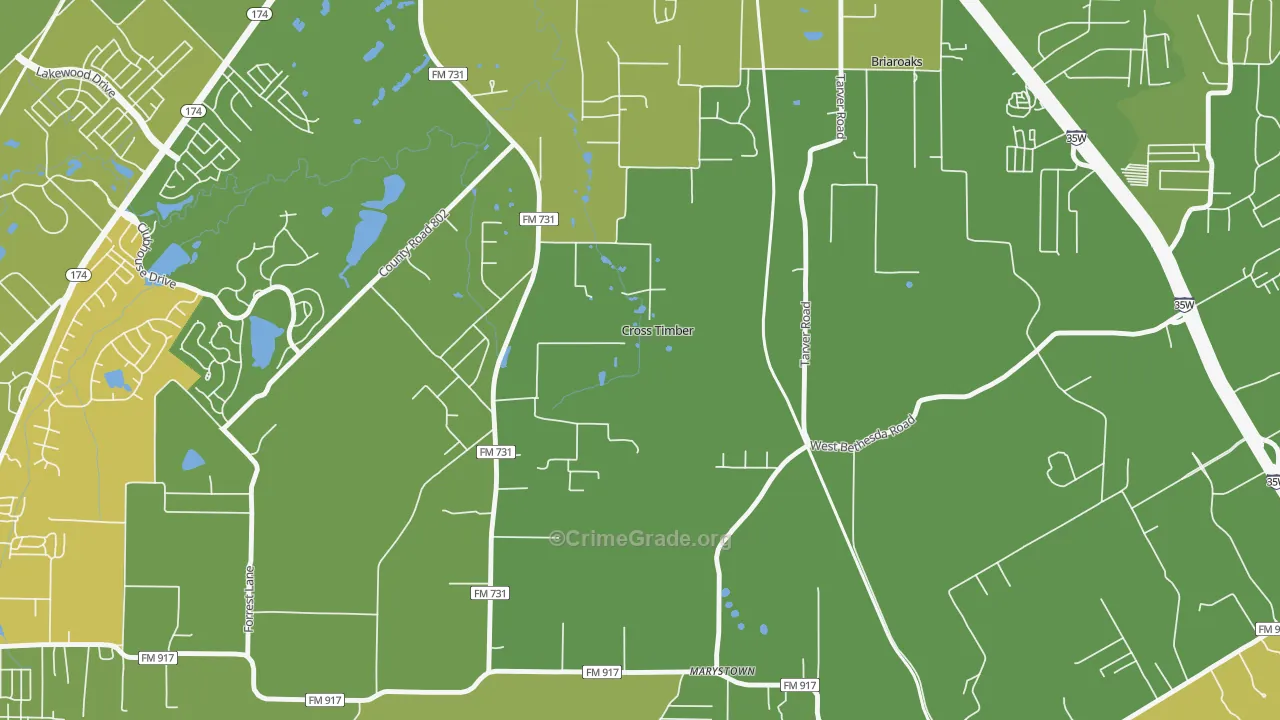 Cross Timber, TX Map of Assault Rates