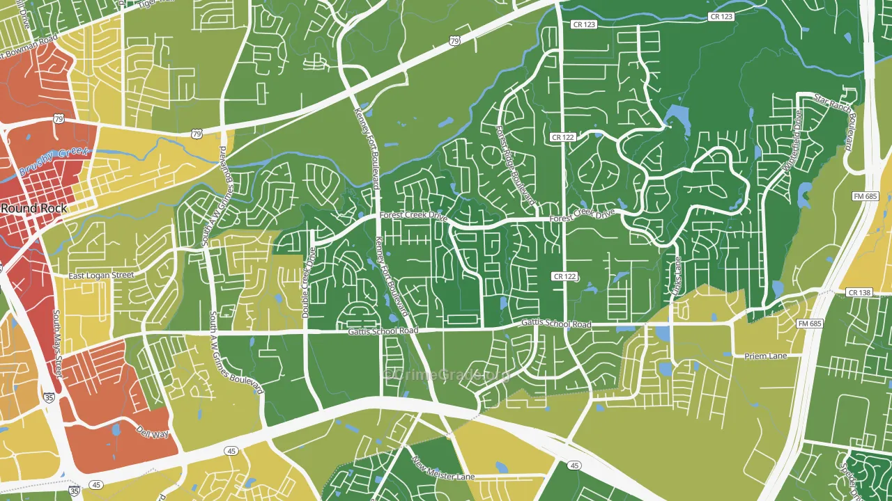 Crossley Crossing, Round Rock, TX Map of Assault Rates