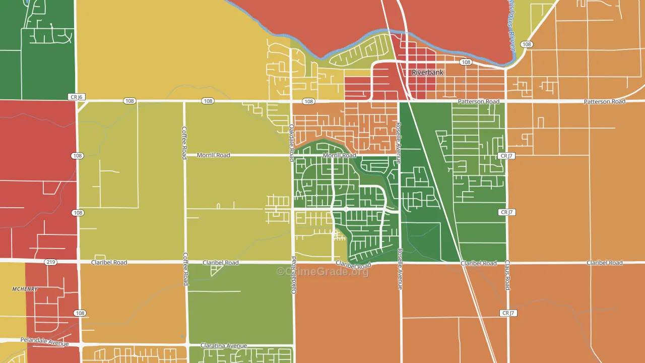 Crossroads-Riverbank, Riverbank, CA Map of Assault Rates