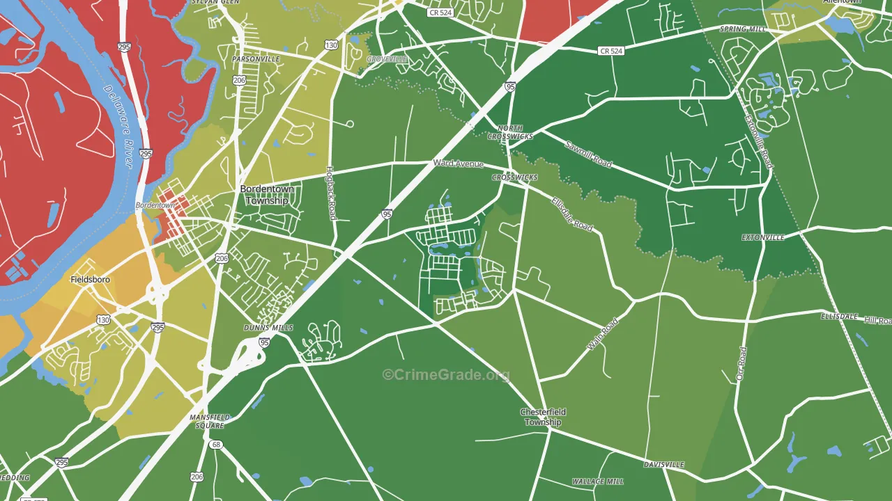 Crosswicks, NJ Map of Assault Rates