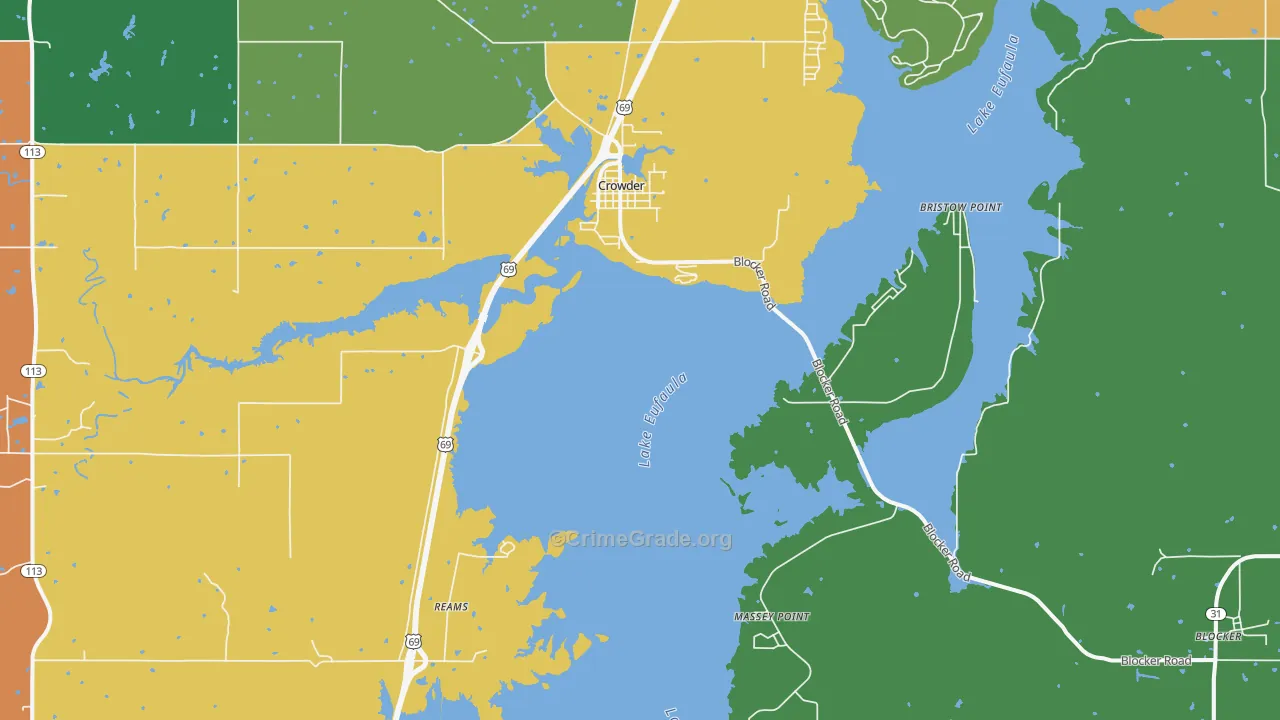 Crowder, OK Map of Assault Rates