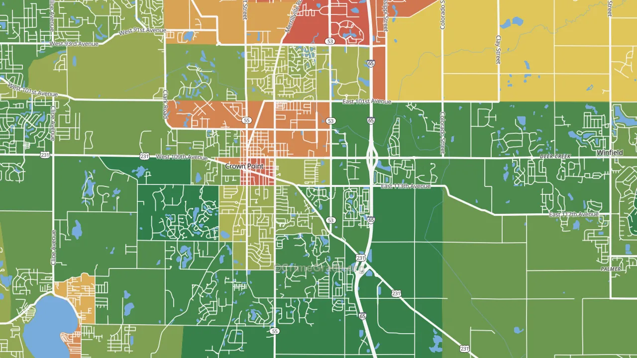Crown Point, IN Map of Assault Rates