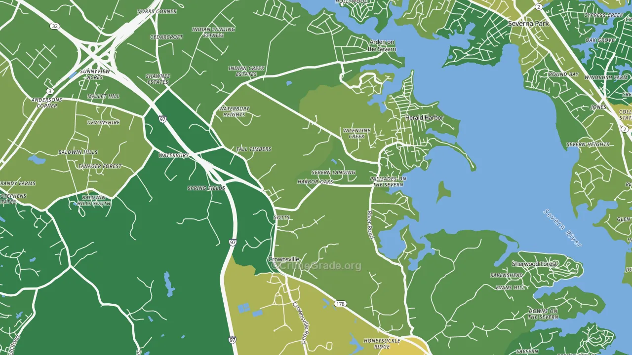 Crownsville, MD Map of Assault Rates