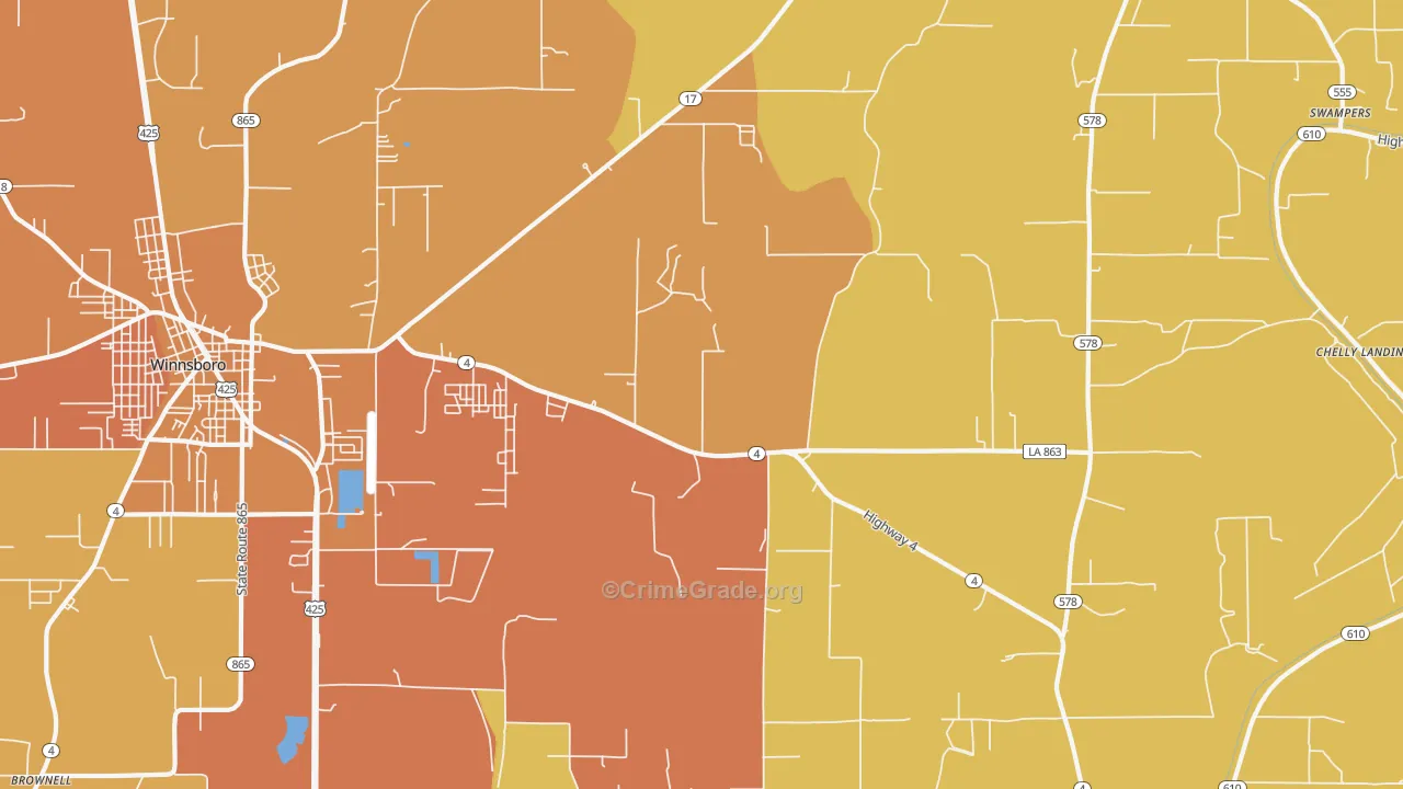 Crowville, LA Map of Assault Rates