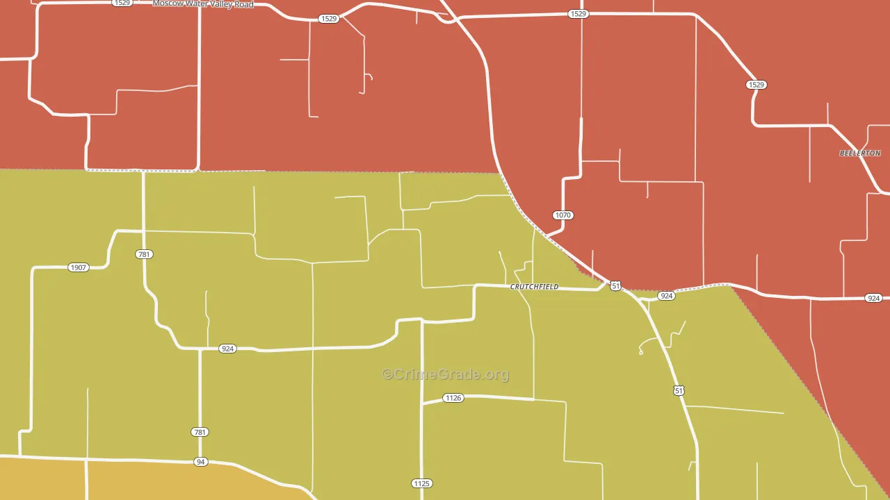 Crutchfield, KY Map of Assault Rates