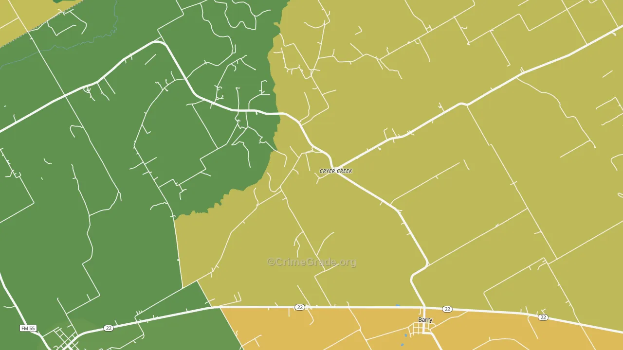 Cryer Creek, TX Map of Assault Rates