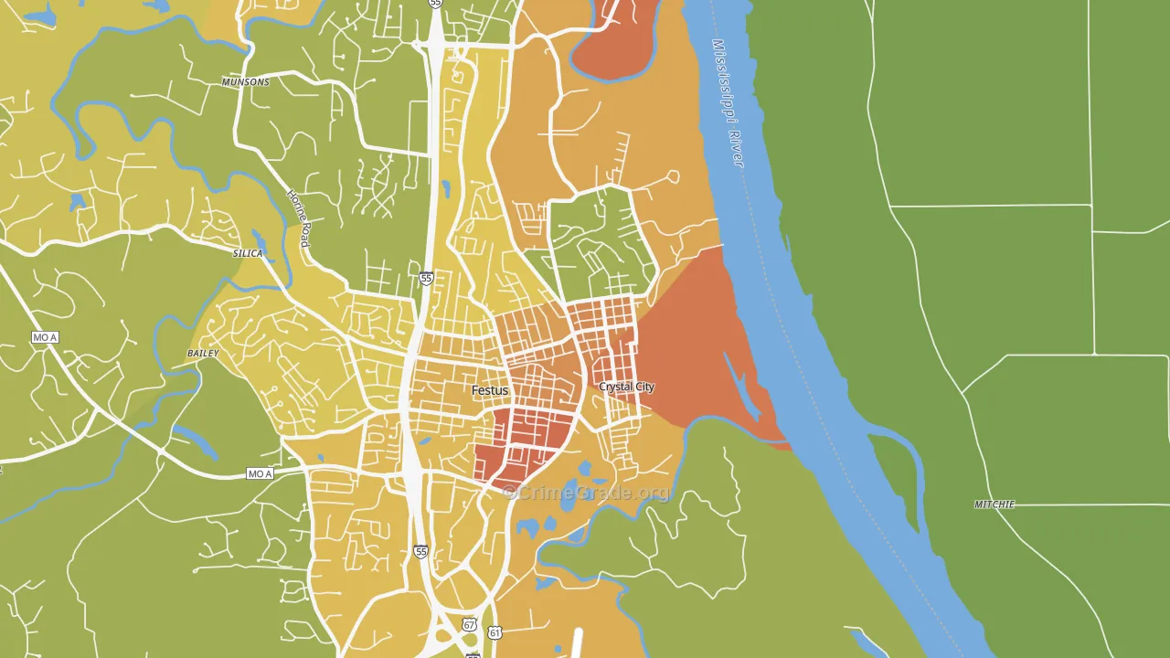 Crystal City, MO Map of Assault Rates