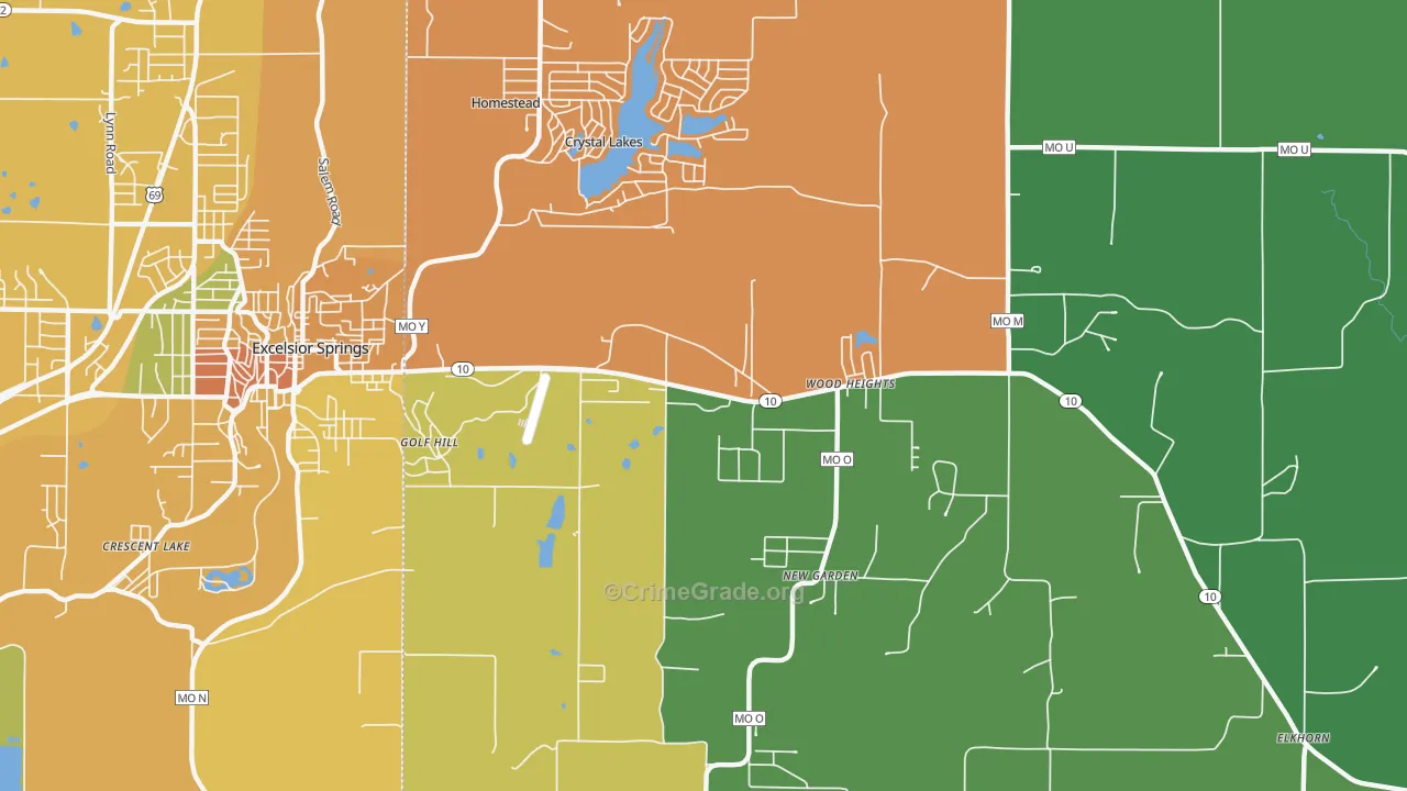 Crystal Lakes, MO Map of Assault Rates