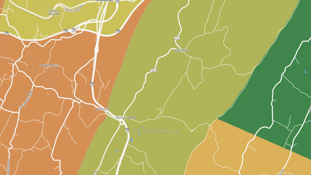 Crystal Spring, PA Map of Assault Rates