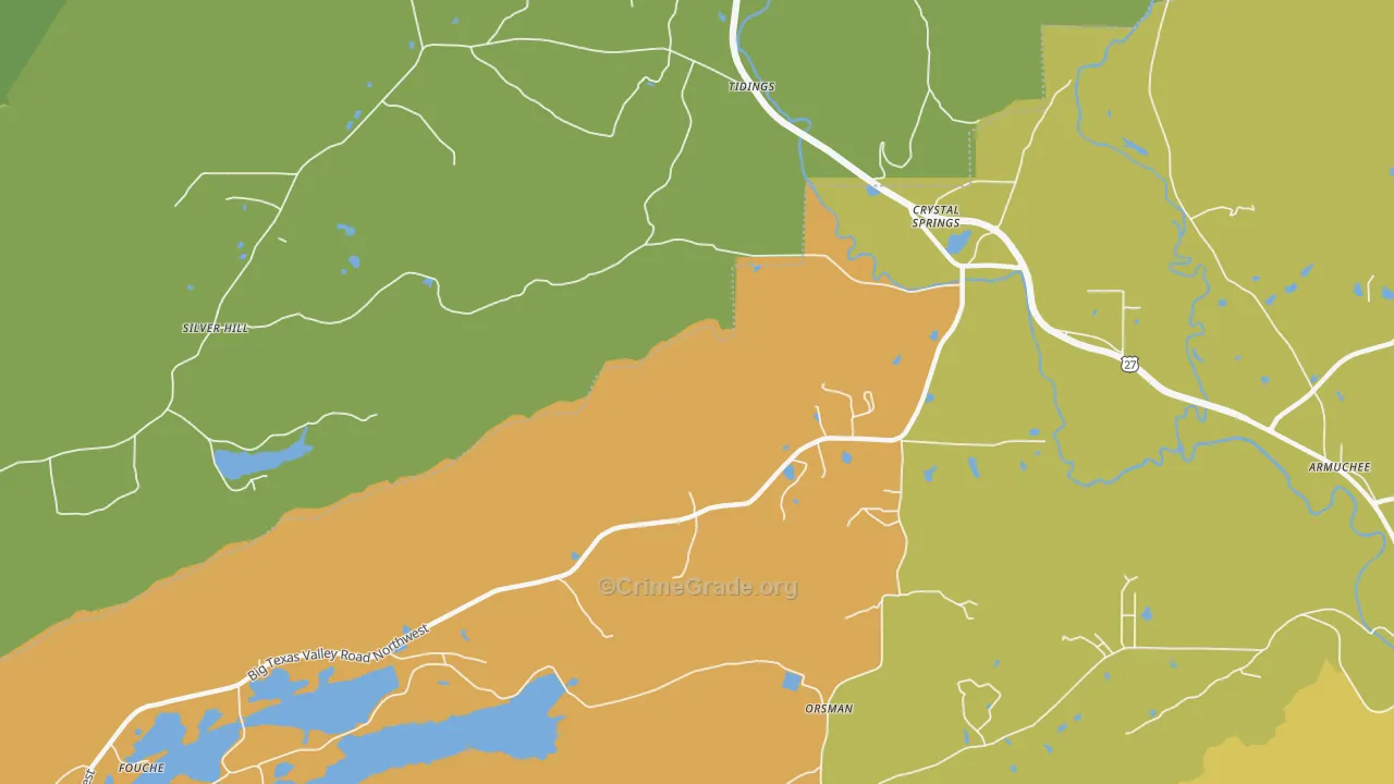 Crystal Springs, GA Map of Assault Rates