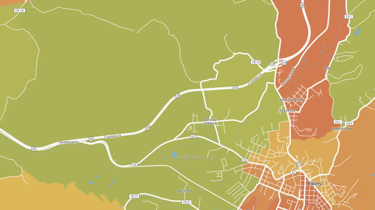 Crystal Springs, WV Map of Assault Rates