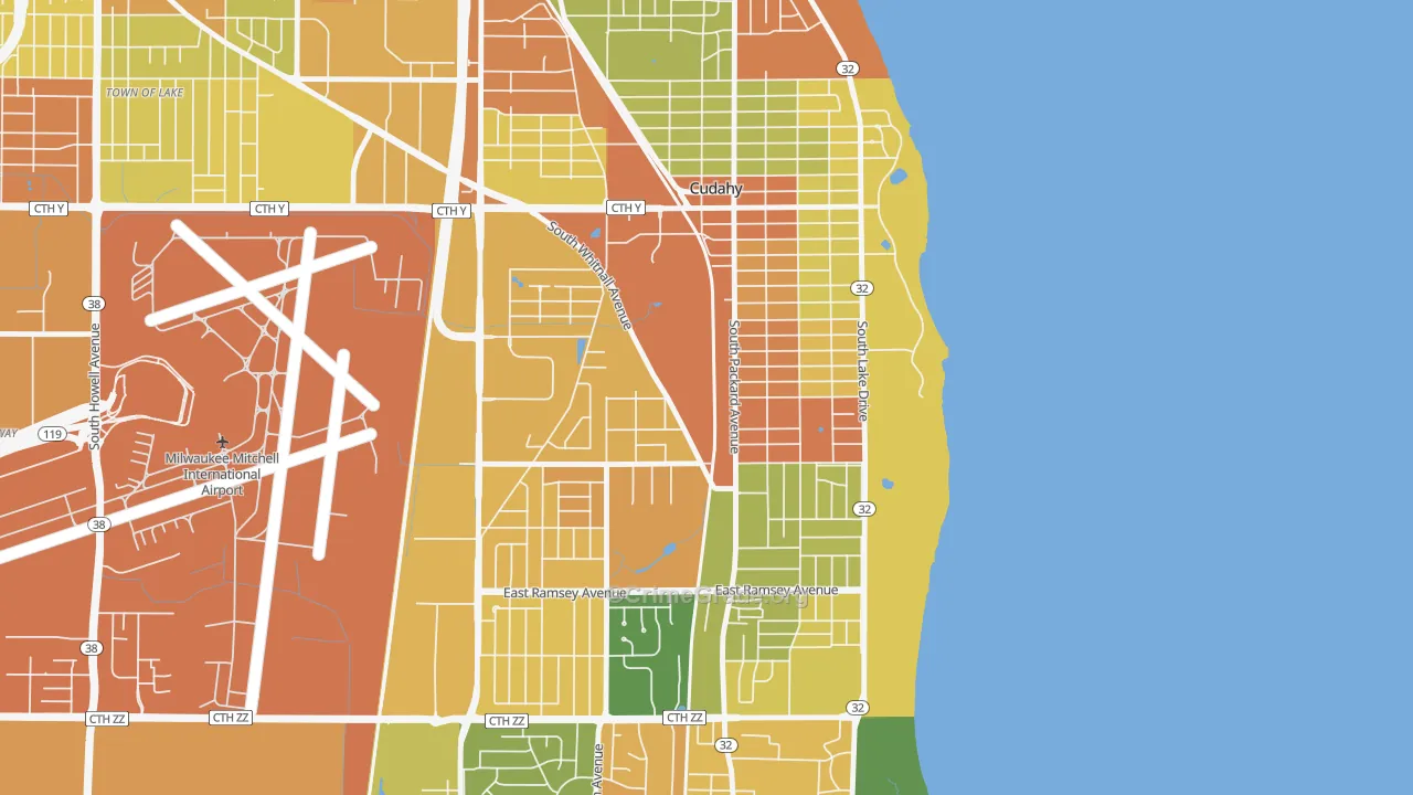 Cudahy, WI Map of Assault Rates