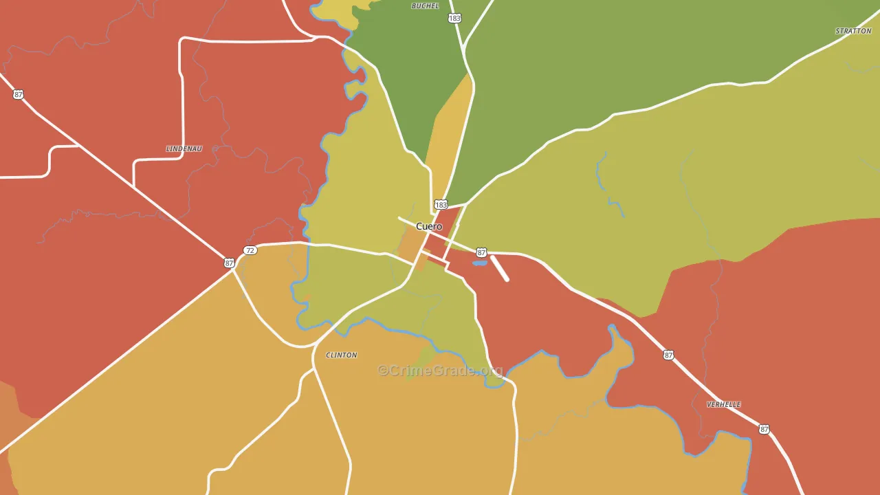 Cuero, TX Map of Assault Rates
