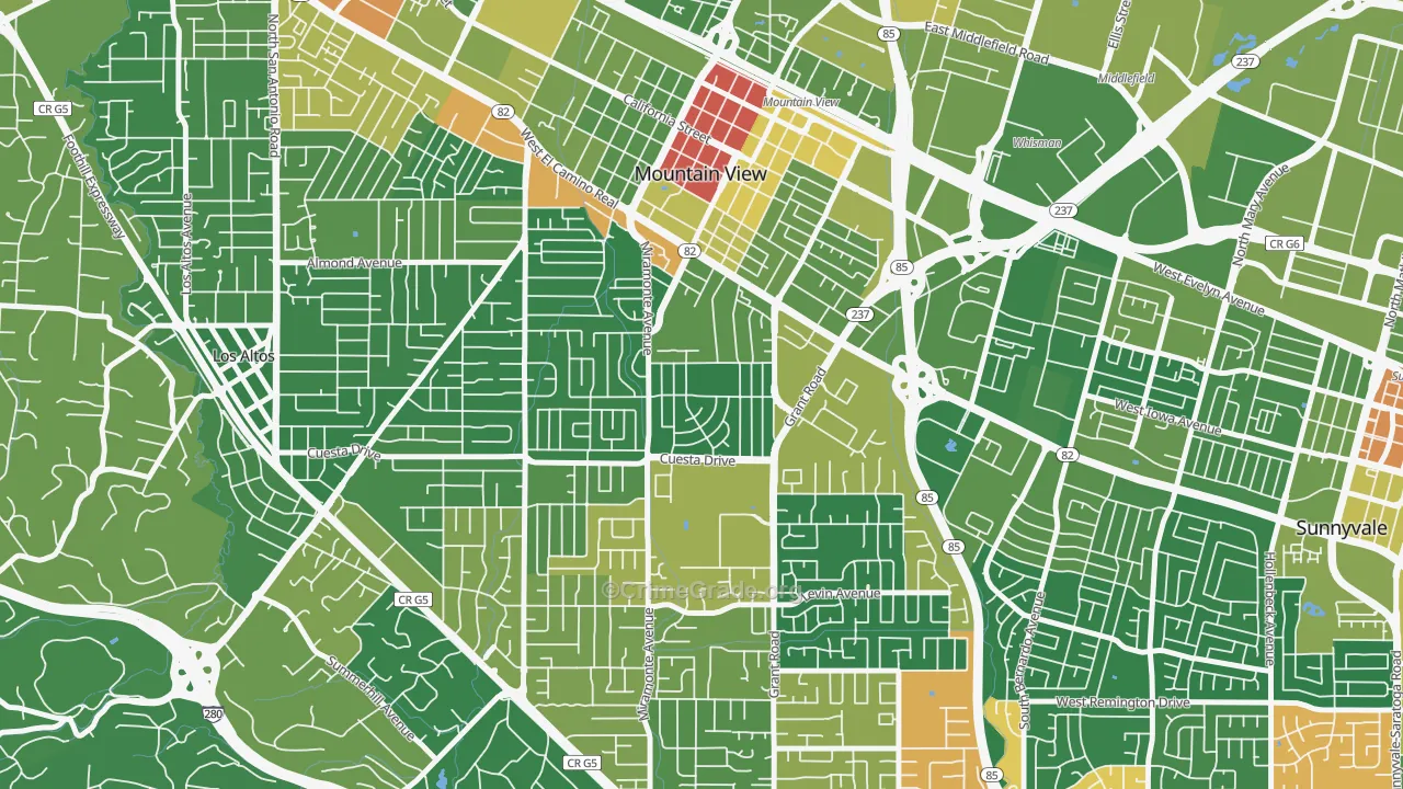Cuesta Park, Mountain View, CA Map of Assault Rates