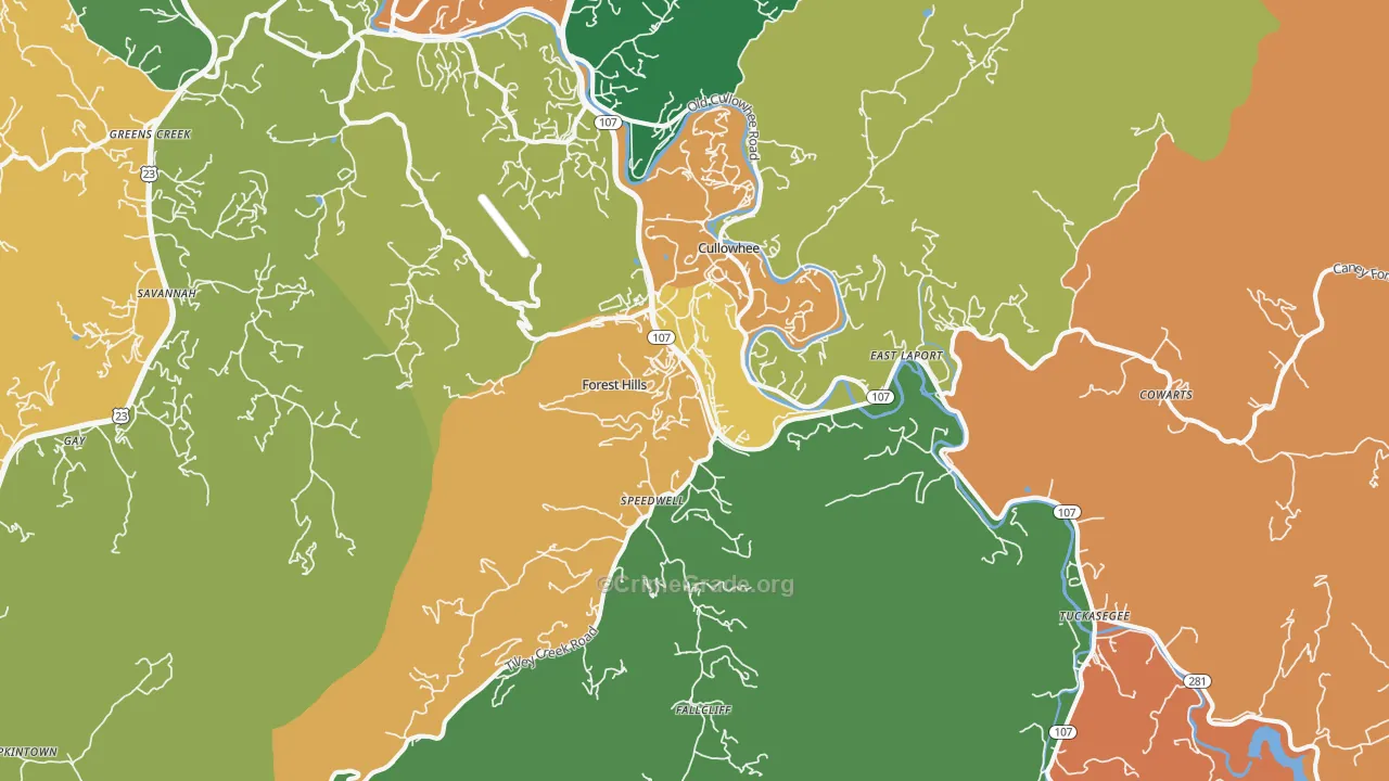 Cullowhee, NC Map of Assault Rates