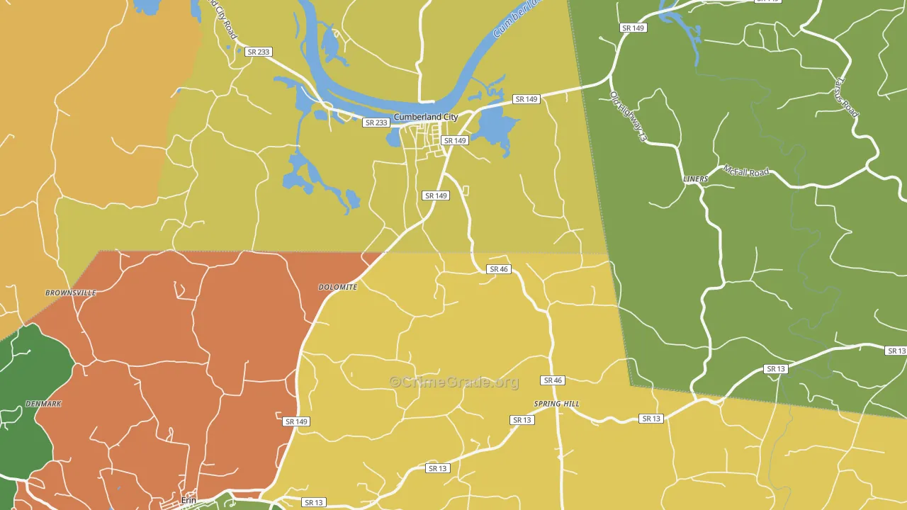 Cumberland City, TN Map of Assault Rates