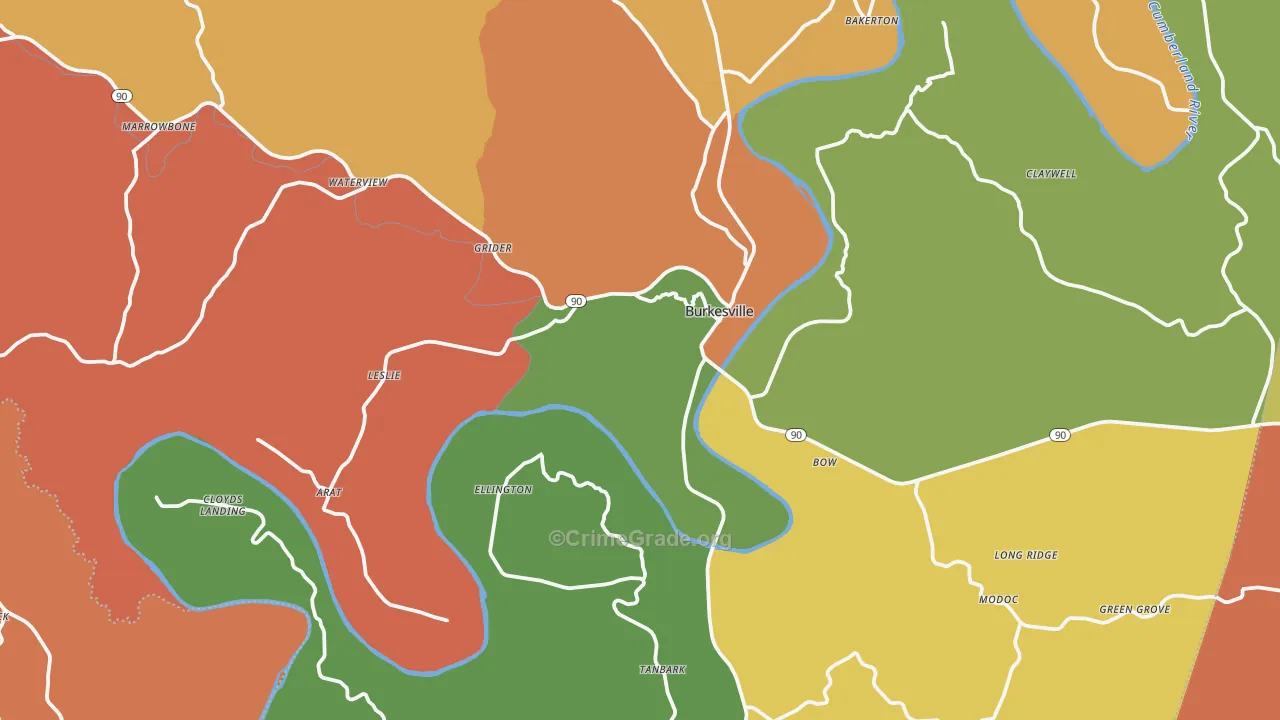 Cumberland County, KY Map of Assault Rates