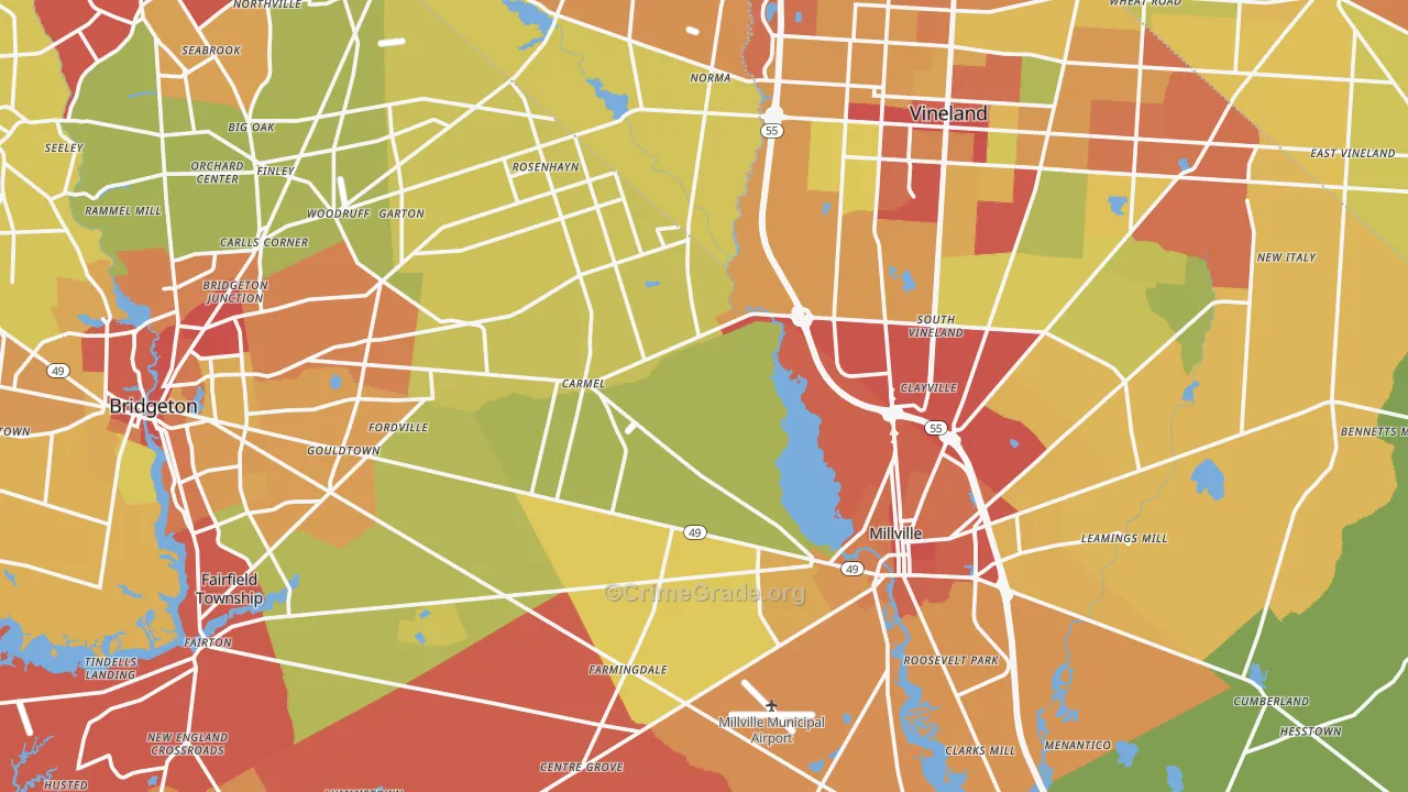 Cumberland County, NJ Map of Assault Rates