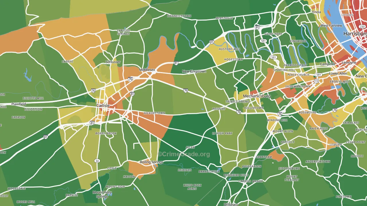 Cumberland County, PA Map of Assault Rates