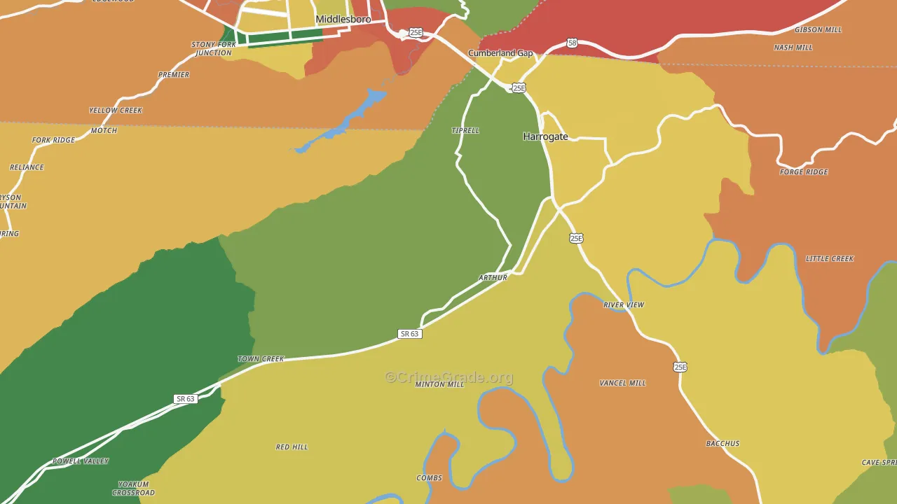 Cumberland Gap, TN Map of Assault Rates