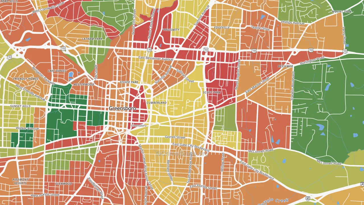 Cumberland, Greensboro, NC Map of Assault Rates
