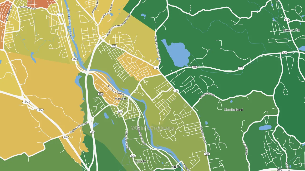 Cumberland Hill, RI Map of Assault Rates
