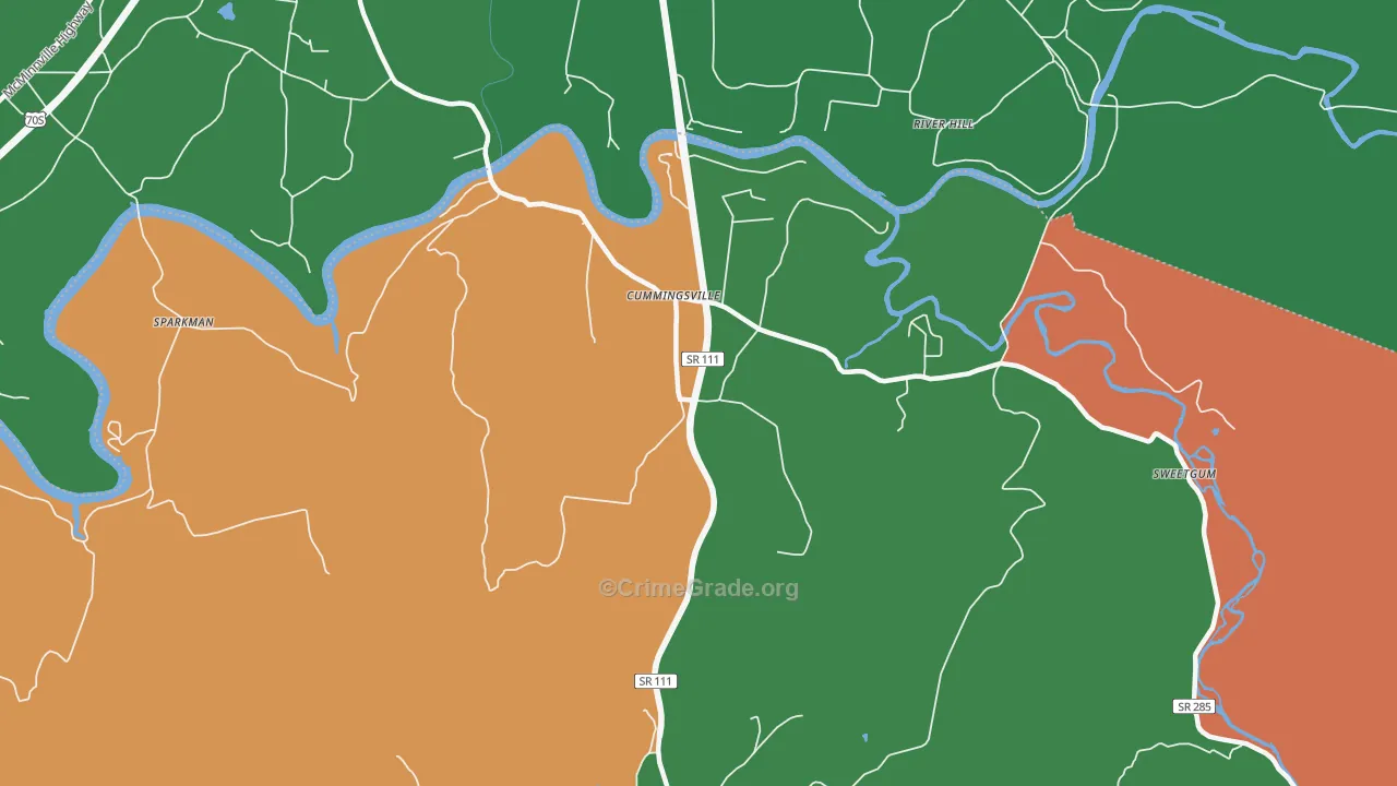 Cummingsville, TN Map of Assault Rates