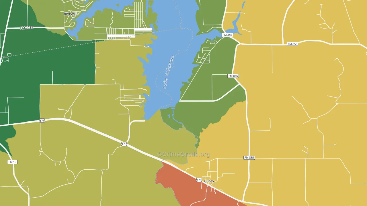 Cuney, TX Map of Assault Rates