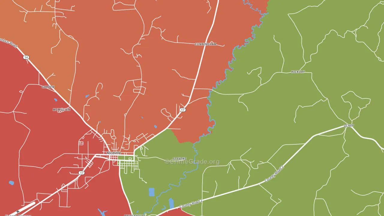 Cunningham, AL Map of Assault Rates