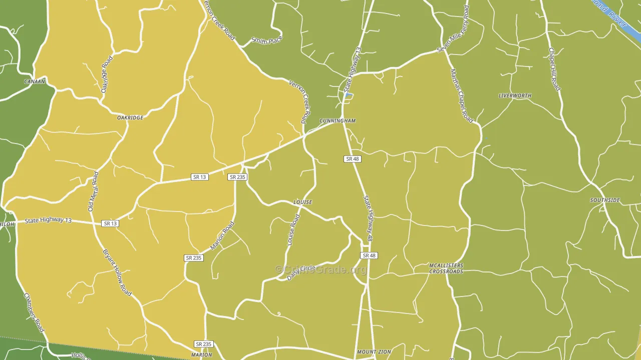 Cunningham, TN Map of Assault Rates