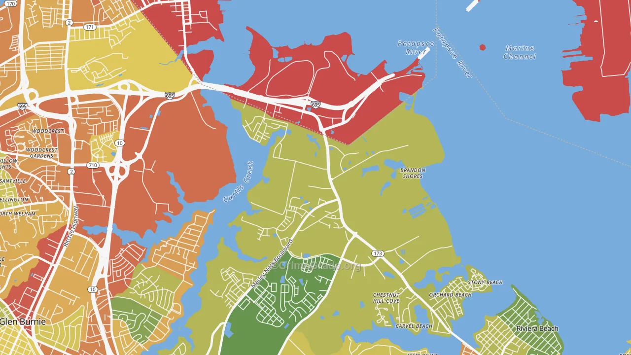 Curtis Bay, MD Map of Assault Rates