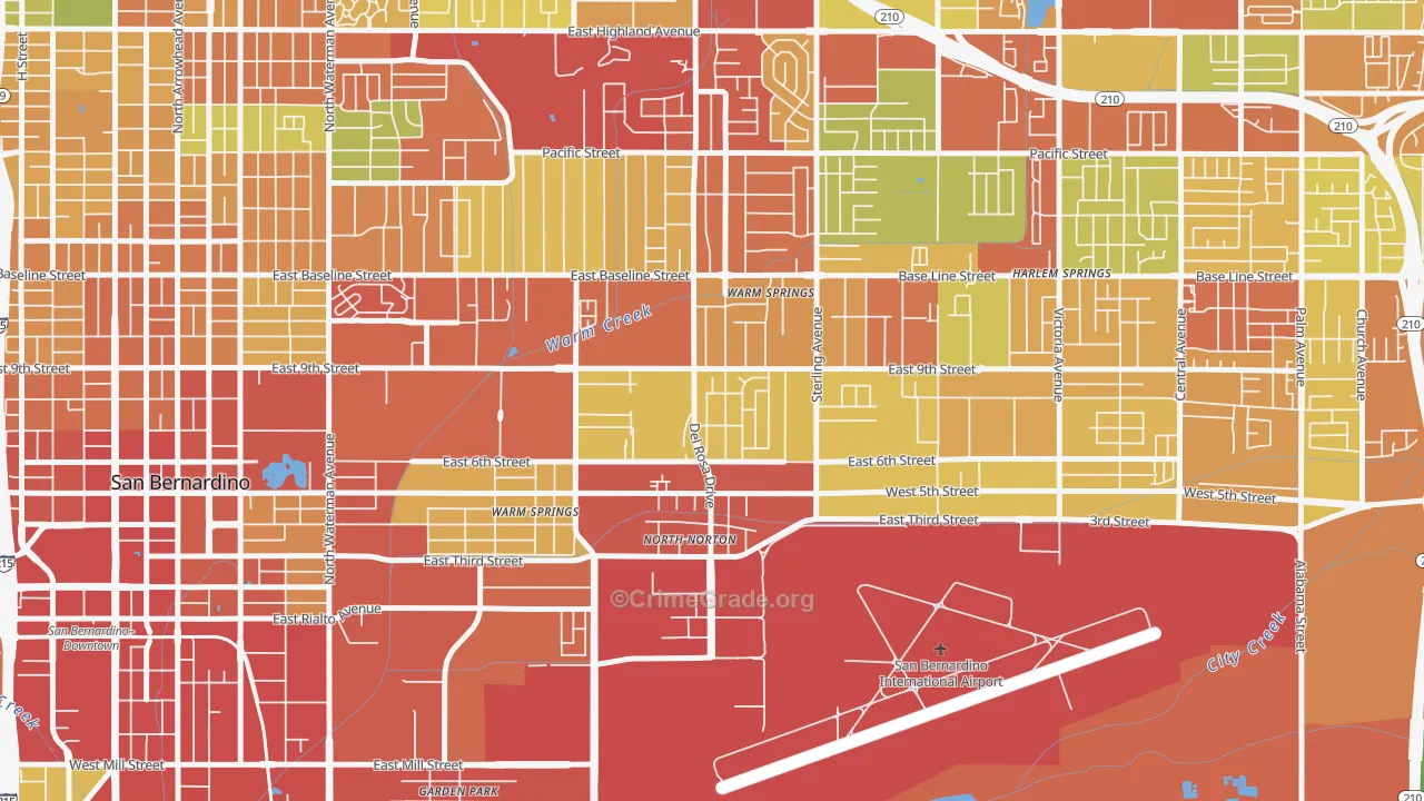 Curtis, Highland, CA Map of Assault Rates