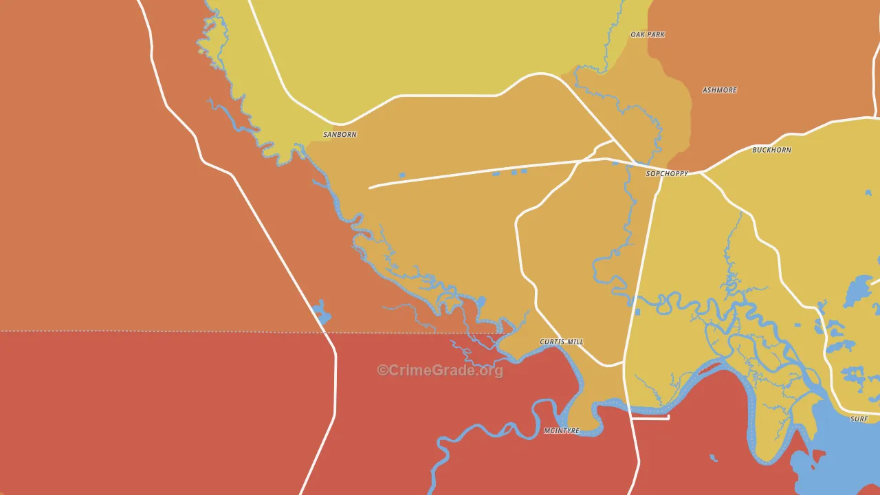 Curtis Mill, FL Map of Assault Rates