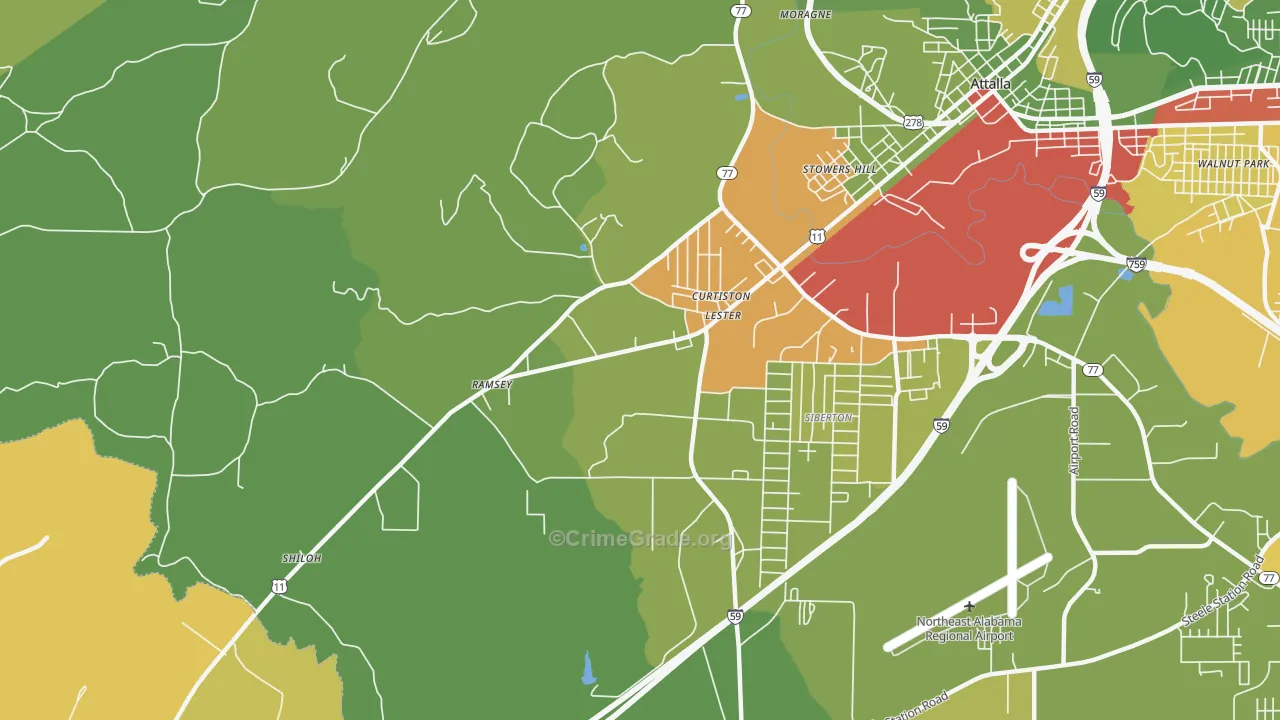 Curtiston, AL Map of Assault Rates