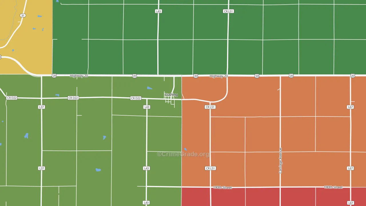 Cushing, IA Map of Assault Rates