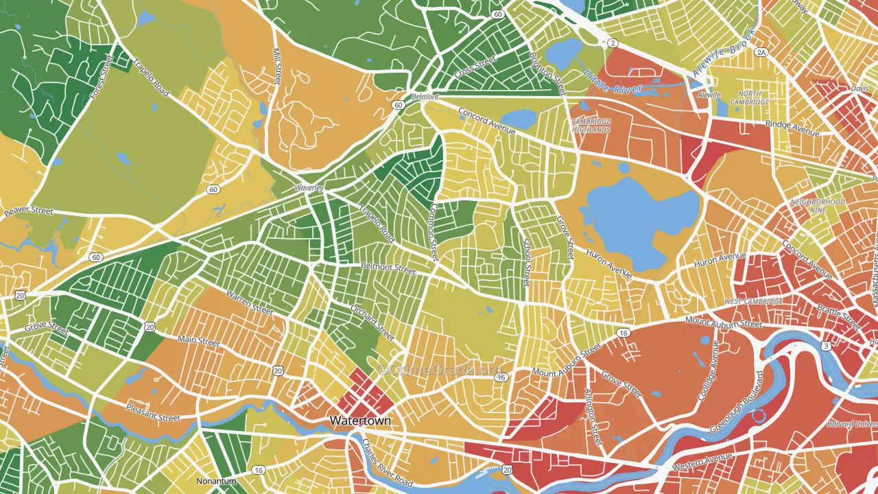 Cushing Square, Belmont, MA Map of Assault Rates