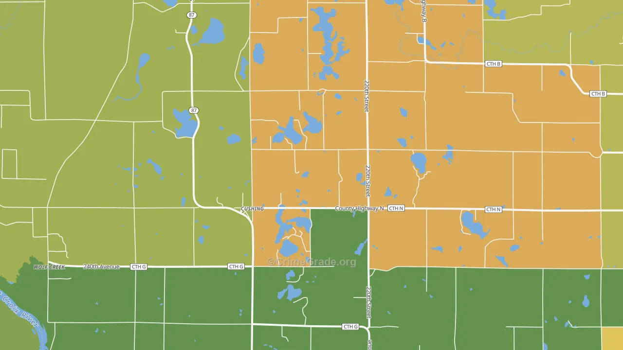 Cushing, WI Map of Assault Rates
