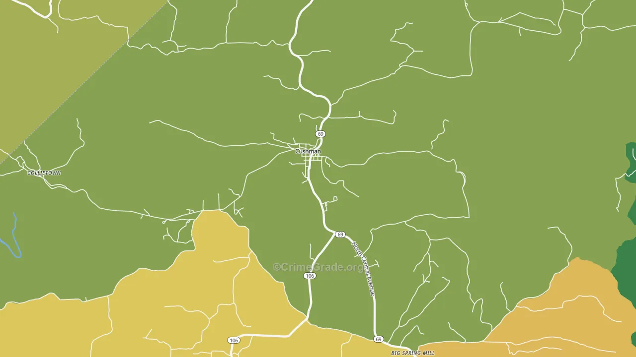 Cushman, AR Map of Assault Rates