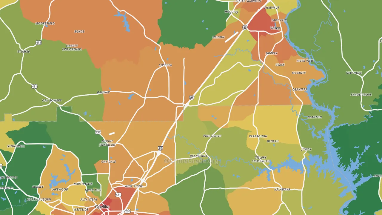 Cusseta, AL Map of Assault Rates
